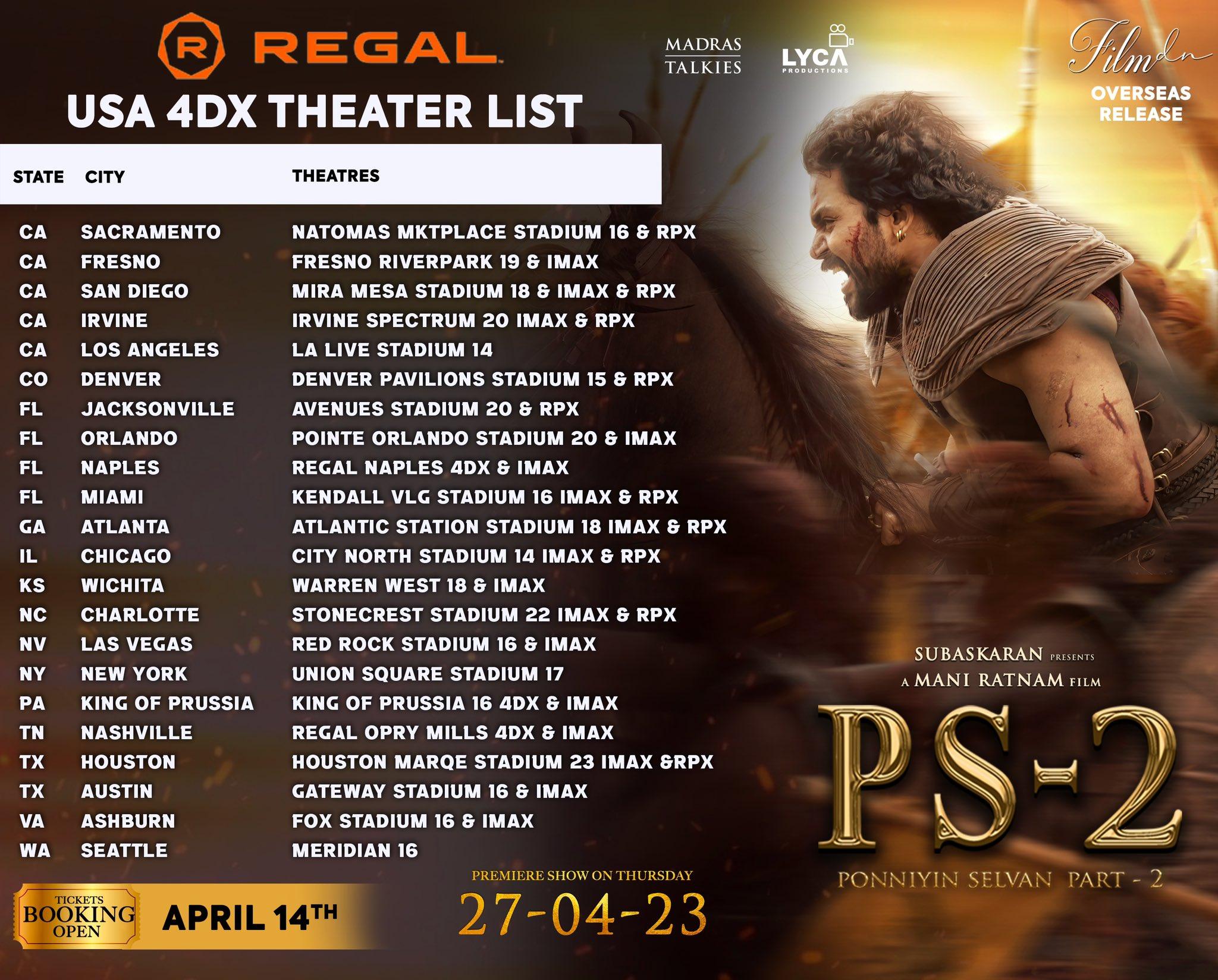 Ponniyin Selvan 2 USA Theater List Tamil Movie, Music Reviews and News